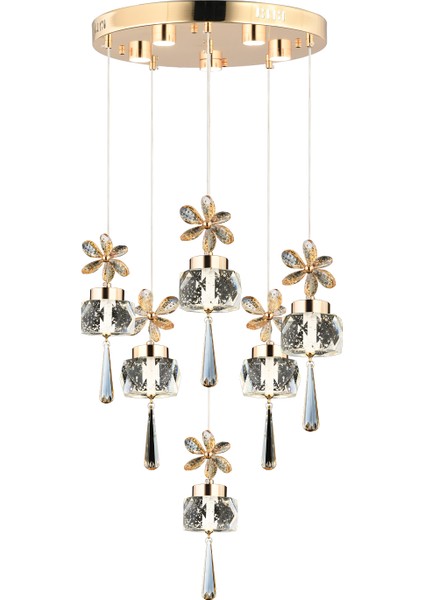 Amaris 6'lı Sıralı Gold Kelebek Led Avize Kristal Ledli Modern Oturma Odası Büyük Salon Sarkıt Avize fiyatları