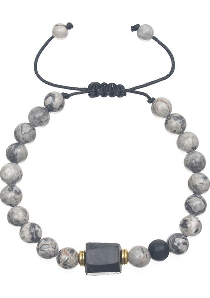 Erkek Doğal Taş Ayarlanabilir Bileklik - Gri (Yurt Dışından)