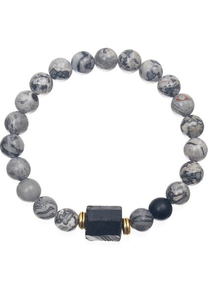 Doğal Taş Kaplan Gözü Mıknatıs Turmalin Erkek Bileklik - Gri (Yurt Dışından)