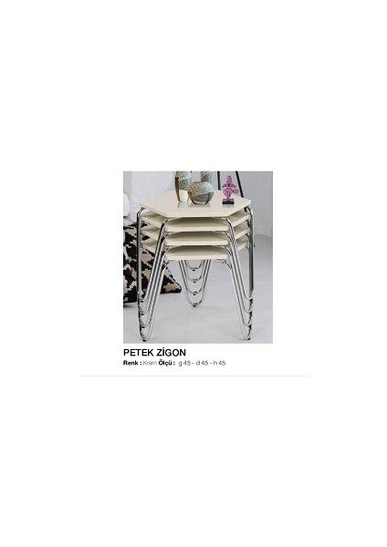 Zigon Osm Petek Model Sehpa Metal Çelik Nikelaj V Ayak Krem Tabla Kutu Sevk El Yapım
