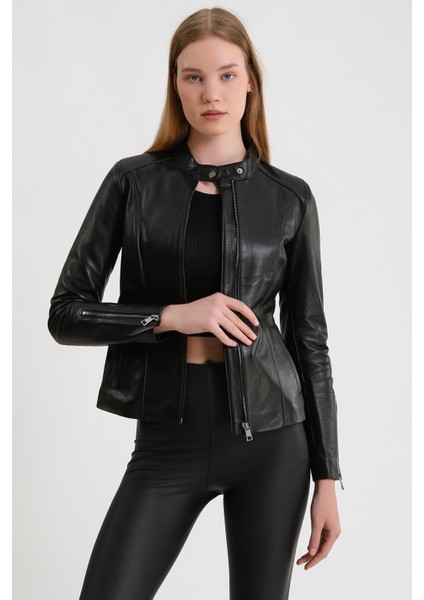 Siyah Kadın Deri Ceket