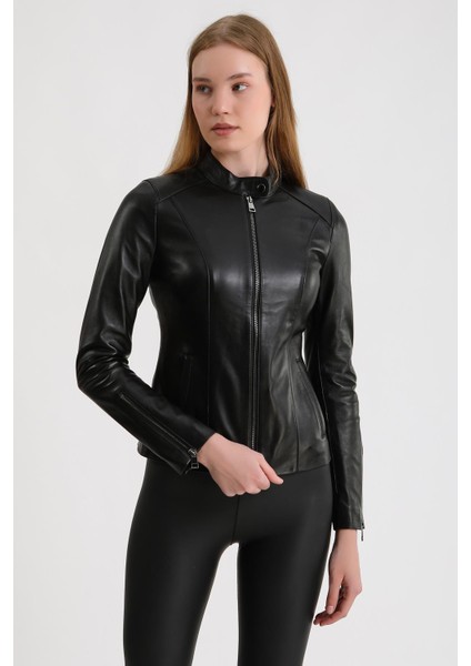 Siyah Kadın Deri Ceket modelleri