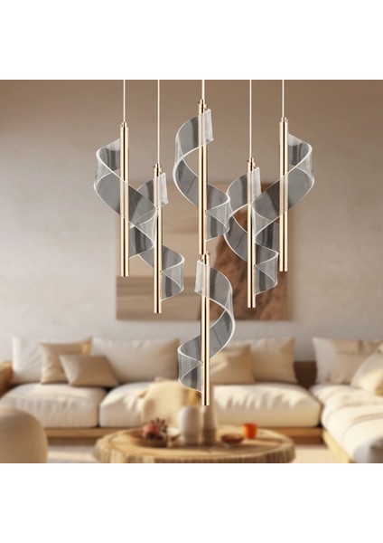 Jadon 4'lü Yuvarlak 3 Renkli 35 Watt Gold Kristal Ledli Modern Oturma Odası Salon Sarkıt Avize