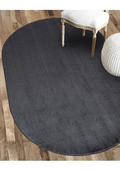Antrasit Fluffy Oval Post Peluş Halı Kaymaz Taban Yumuşacık Yolluk Modern Halı