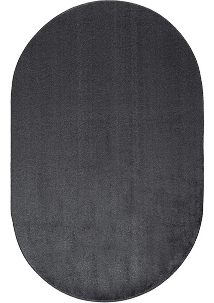 Antrasit Fluffy Oval Post Peluş Halı Kaymaz Taban Yumuşacık Yolluk Modern Halı