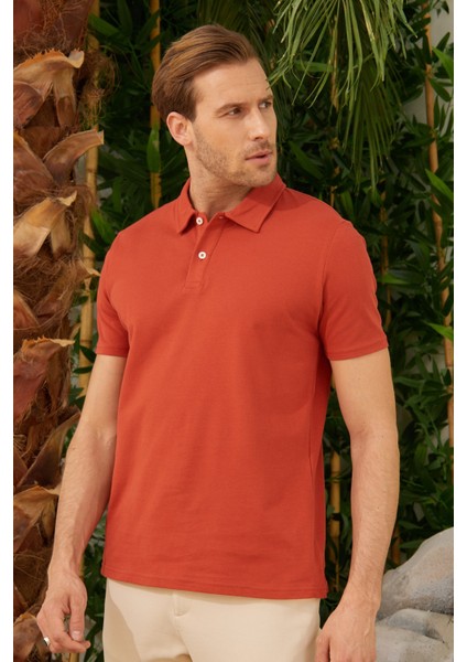 Erkek Basic Polo Yaka Tişört (Regular Fit) Kiremit modelleri