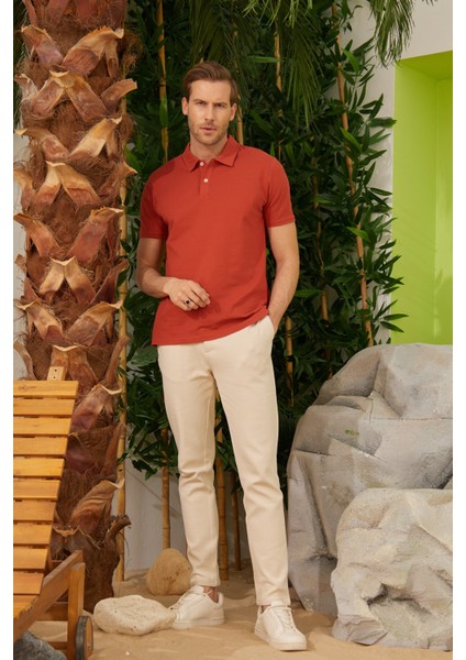 Erkek Basic Polo Yaka Tişört (Regular Fit) Kiremit