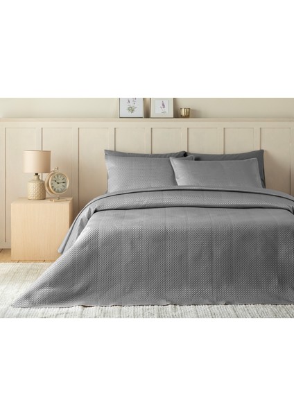 Sisilla Saten Tek Kişilik Yatak Örtüsü Takımı 160X240 cm Gri