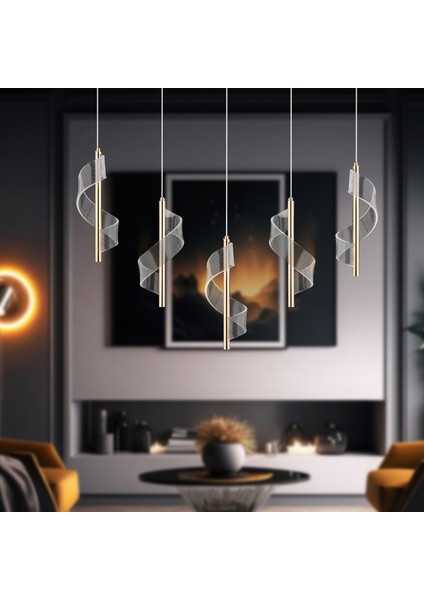 Eldon 4'lü Yuvarlak 3 Renkli 61 Watt Krom Kristal Ledli Modern Oturma Odası Salon Sarkıt Avize