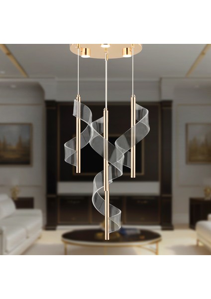 Jadon 4'lü Yuvarlak 3 Renkli 35 Watt Gold Kristal Ledli Modern Oturma Odası Salon Sarkıt Avize