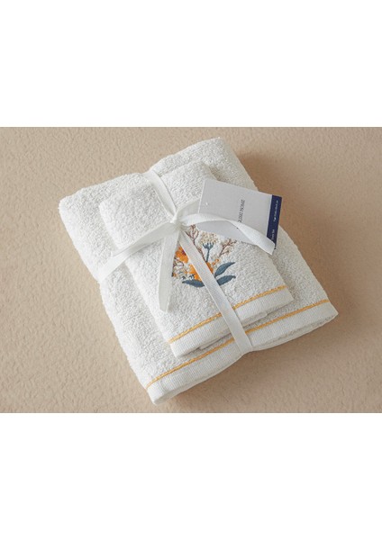 Sunflowers Pamuklu Nakışlı Yüz Havlusu Seti 50X80+30X45 cm Ekru modelleri