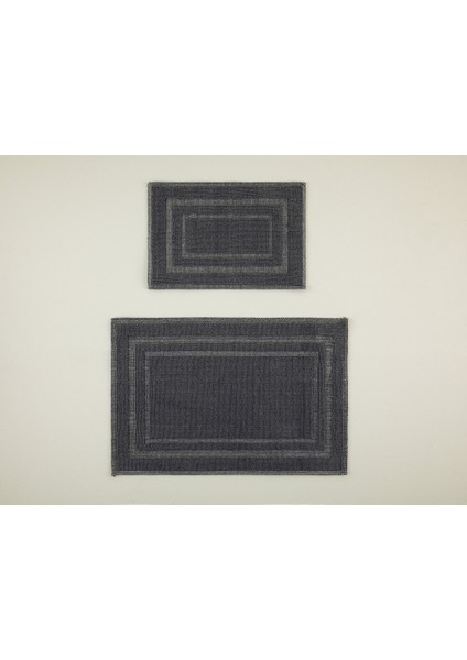 Classy Frame Pamuklu Bukle Banyo Paspası Seti 60X90 + 40X60 cm Koyu Gri