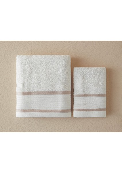 Moka Pamuklu Bordürlü Yüz Havlusu Seti 50X80+30X45 cm Ekru-Bej fiyatları