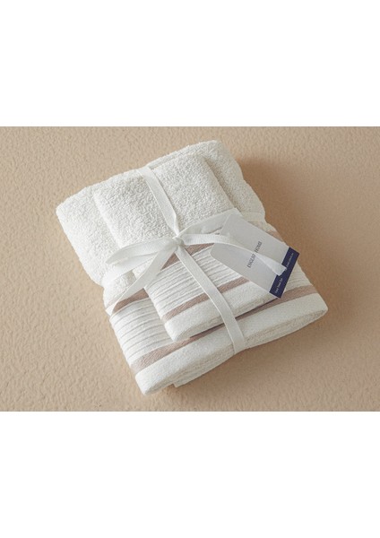 Moka Pamuklu Bordürlü Yüz Havlusu Seti 50X80+30X45 cm Ekru-Bej fırsatları