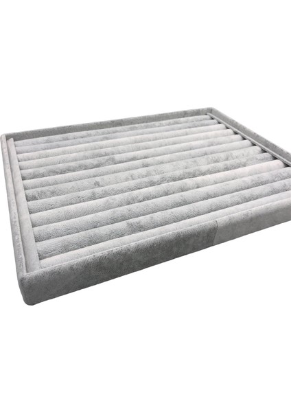 Yerli Üretim Büyük Boy Süet Kumaş Gri Renk 34/24 cm Sosisli Çekmece Içi Yüzük Standı