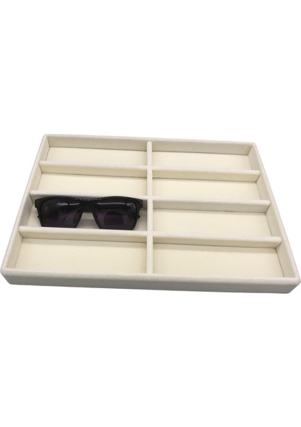 Yerli Üretim New York Model Süet Kumaş Krem Renk 8 Bölmeli Çekmece Içi Gözlük Standı