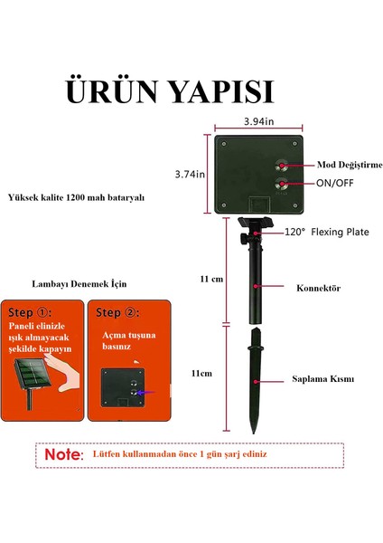 Solar Bahçe Aydınlatma 12 Metre Renkli 2li Güneş Enerjili Bahçe Lambası Solar Lamba Ağaç Aydınlatma