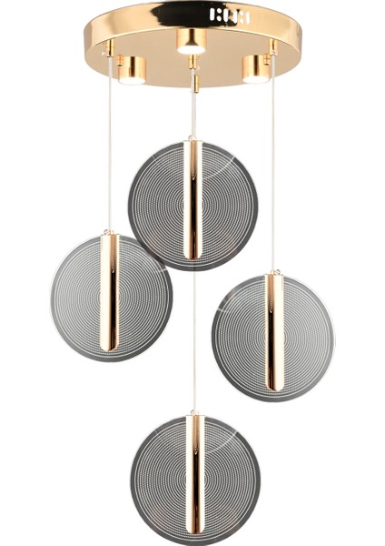 Dustin 4'lü Yuvarlak 3 Renk 52 Watt Gold Kristal Ledli Modern Oturma Odası Salon Sarkıt Avize