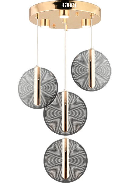 Dustin 4'lü Yuvarlak 3 Renk 52 Watt Gold Kristal Ledli Modern Oturma Odası Salon Sarkıt Avize