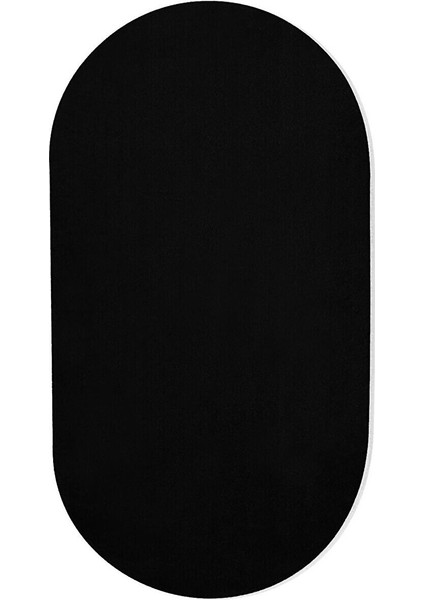 Siyah Fluffy Oval Post Peluş Halı Kaymaz Taban Yumuşacık Yolluk Modern Halı
