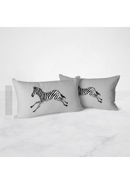 Gri Zebra Desenli Çift Taraflı Dekoratif 2'li Yastık Kılıfı Seti 32 x 55 cm