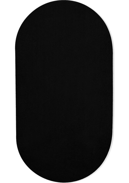 Siyah Fluffy Oval Post Peluş Halı Kaymaz Taban Yumuşacık Yolluk Modern Halı