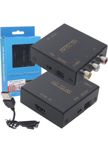 PM-33523 HDMI To Rca Av Çevirici Adaptör Metal Kasa Siyah