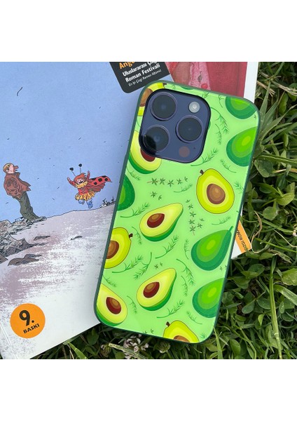 iPhone 14 Pro Max Uyumlu Avokado Desenli Arkası Cam Siyah Beyaz Silikon Telefon Kılıfı fiyatları