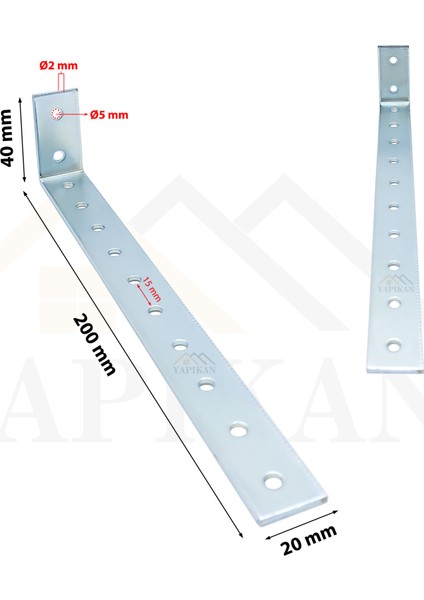 YAPIKAN - 20x40x200mm - Deprem Güvenliği Dolap Sabitleme Aparatı Seti - Mobilya Portmanto, Gardırop, Eşya, Kitaplık, Duvara Sabitleyici L Demir Köşe Bağlantı