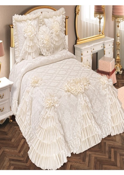 Nashome Tekstil Yatak Örtüsü Takımı Çeyizlik 4 Parça Mihrima