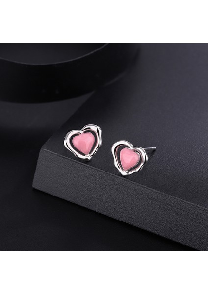 Gümüş Tatlı Pembe Kalp Saplama Yaratıcı Çok Yönlü Küpe (Yurt Dışından)