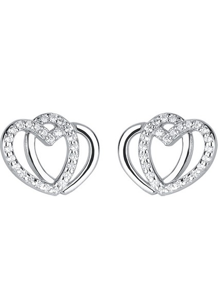 Gümüş Çift Katlı Kalp Saplama Premium Küpe (Yurt Dışından)