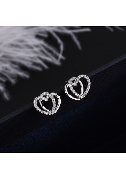 Gümüş Çift Katlı Kalp Saplama Premium Küpe (Yurt Dışından) fiyatları