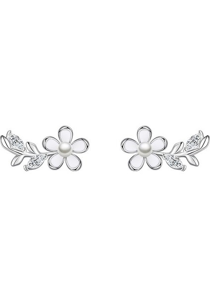 S925 Gümüş Buğday Çiçeği Tatlı Yüksek Kaliteli Inci Küpe (Yurt Dışından)