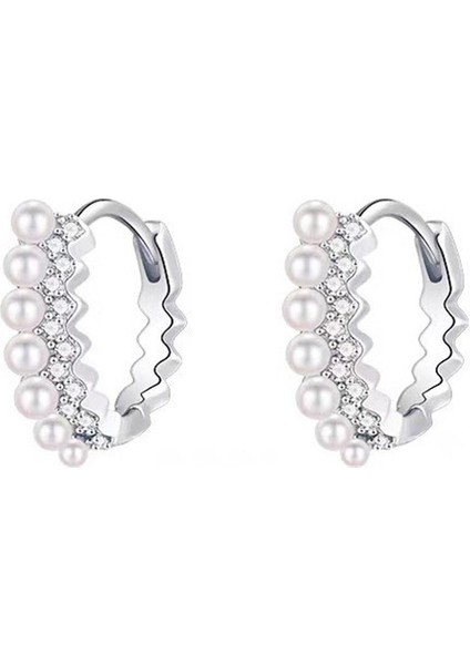 S925 Zirkonyalı Gümüş Inci Küpe (Yurt Dışından)