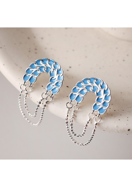 925 Ayar Gümüş Bulut Zincir Mavi Küpe (Yurt Dışından)