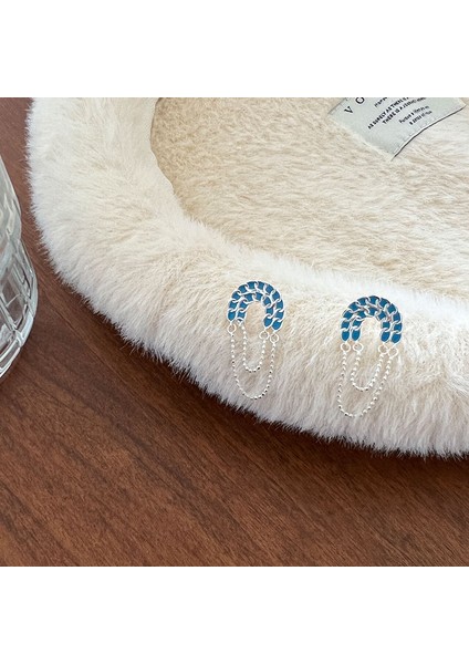 925 Ayar Gümüş Bulut Zincir Mavi Küpe (Yurt Dışından) modelleri