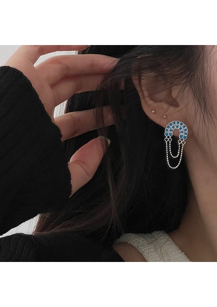 925 Ayar Gümüş Bulut Zincir Mavi Küpe (Yurt Dışından) fırsatları