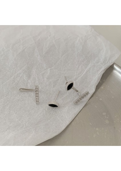 Siyah Zirkon Taşlı S925 Gümüş Küpe (Yurt Dışından)