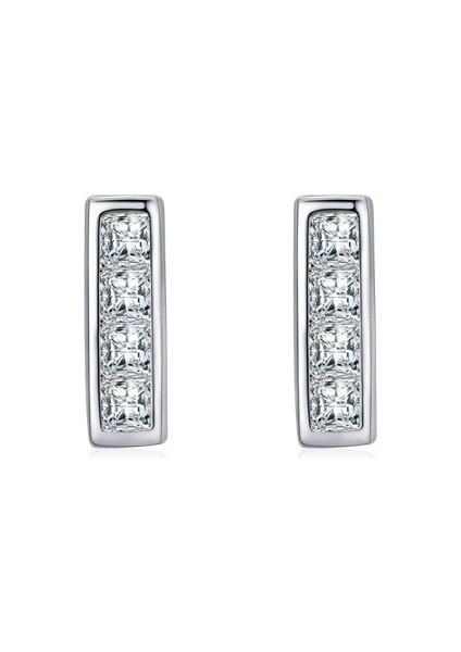 S925 Gümüş Geometrik Set Zirkon Premium Yüz Küpe (Yurt Dışından)
