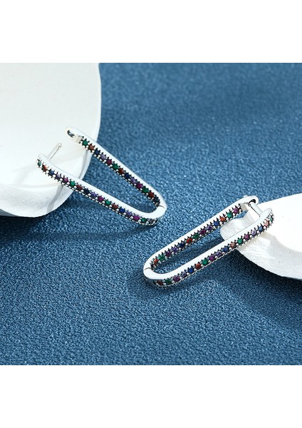 S925 Gümüş Dikdörtgen Retro Geometrik Küpe (Yurt Dışından)