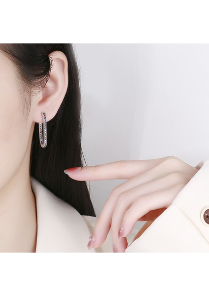 S925 Gümüş Dikdörtgen Retro Geometrik Küpe (Yurt Dışından) fırsatları