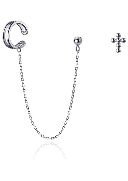 S925 Gümüş Asimetrik Küpe (Yurt Dışından)