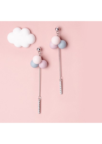S925 Gümüş Itiraf Balon Renkli Top Çok Yönlü Küpe (Yurt Dışından)