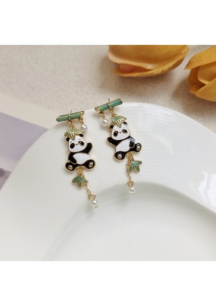 S925 Gümüş Iğneli Sevimli Panda Küpe (Yurt Dışından)