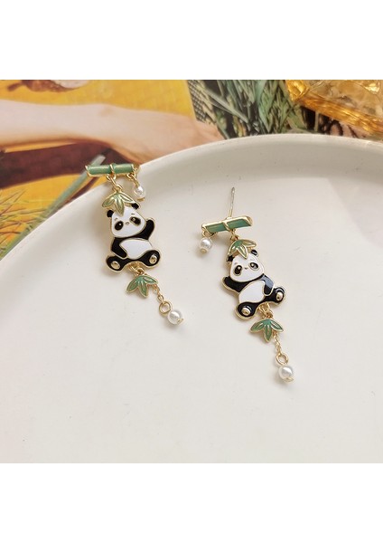 S925 Gümüş Iğneli Sevimli Panda Küpe (Yurt Dışından)