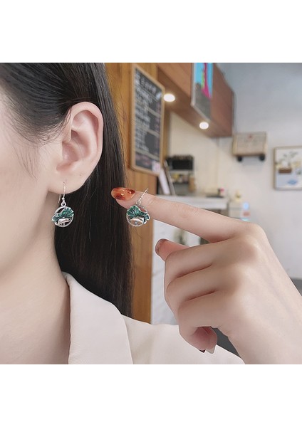 S925 Ayar Gümüş Vintage Yaratıcı Lotus Yaprağı Edebi Uzun Küpe (Yurt Dışından) modelleri