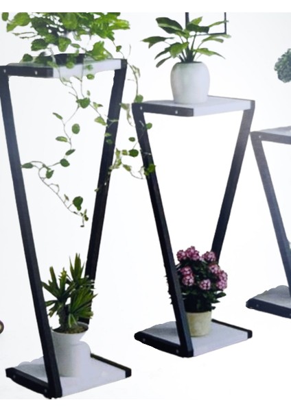 Çiçeklik Ogem Üçlü Çiçeklik Saksılık Kule Model Metal Parlak Beyaz Boya El Yapım modelleri