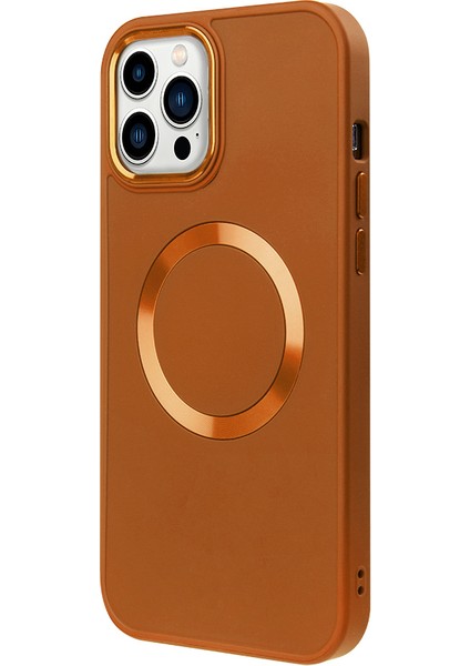 iPhone 14 Pro Max Magsafe Mat Kahverengi Kablosuz Şarj Kılıfı