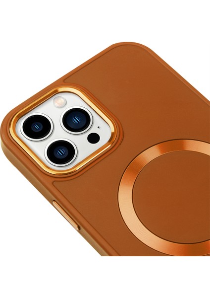 iPhone 14 Pro Max Magsafe Mat Kahverengi Kablosuz Şarj Kılıfı